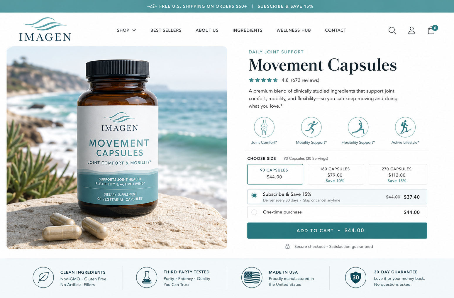 Desktop Shopify presentation for an anonymized premium wellness project