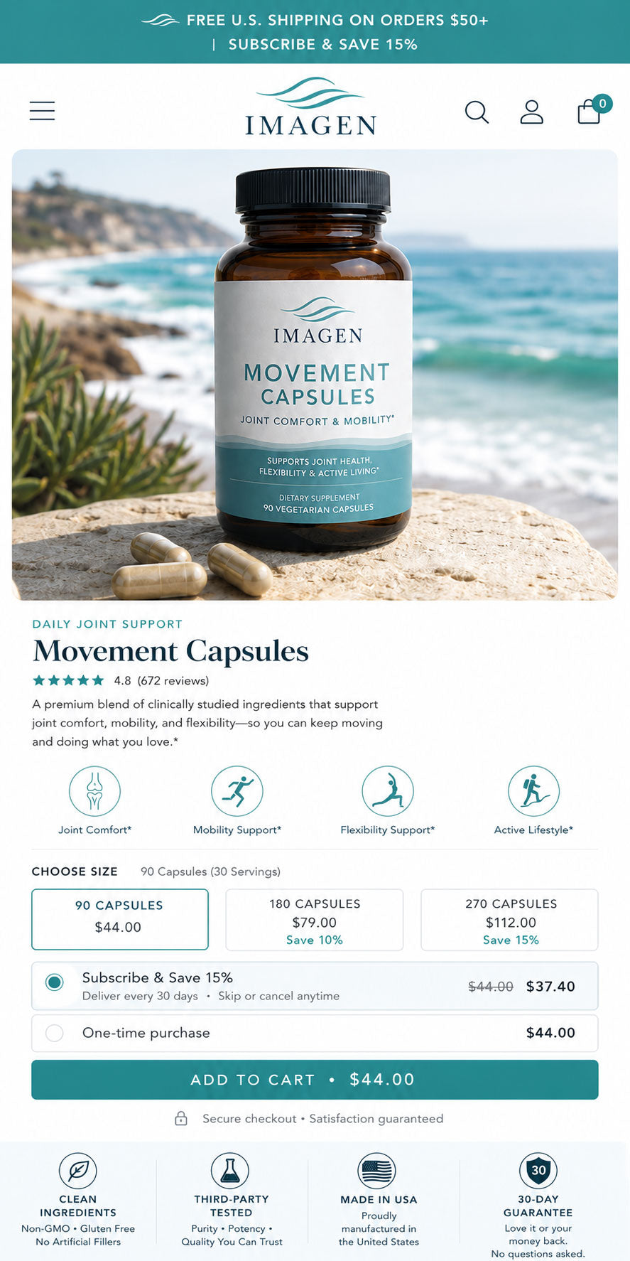 Mobile Shopify presentation for an anonymized premium wellness project