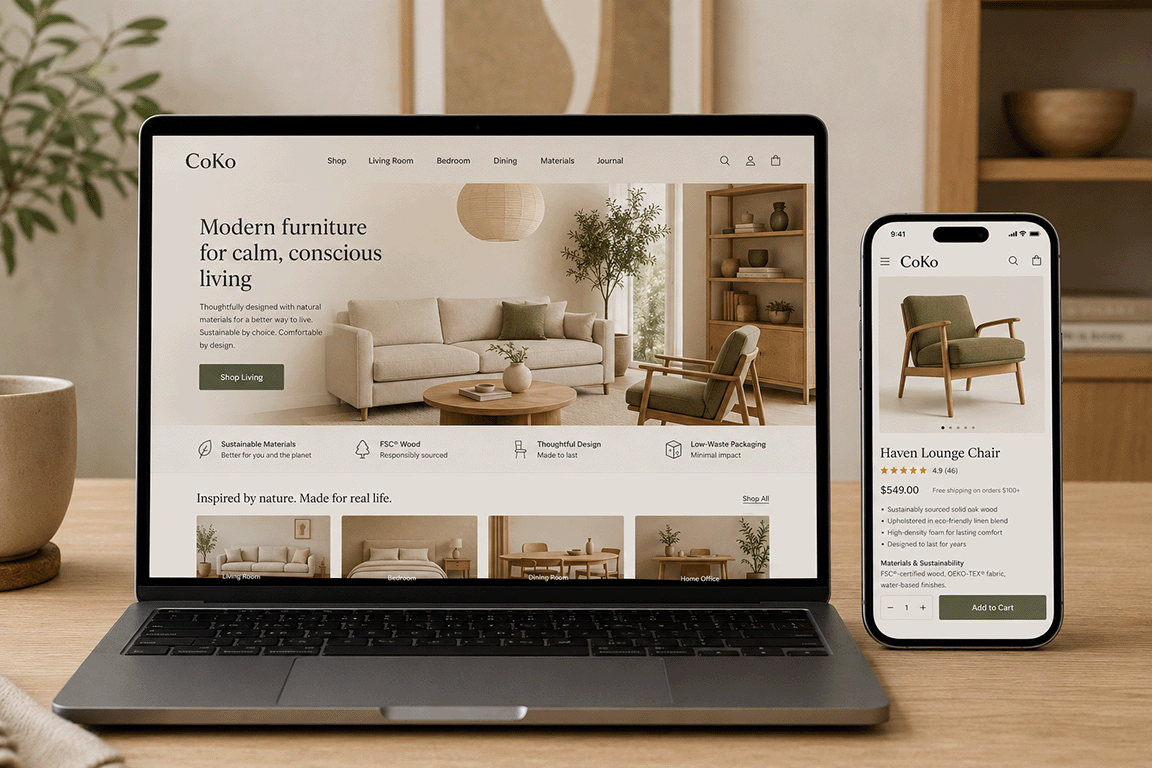 CoKo modern eco-friendly furniture eCommerce concept