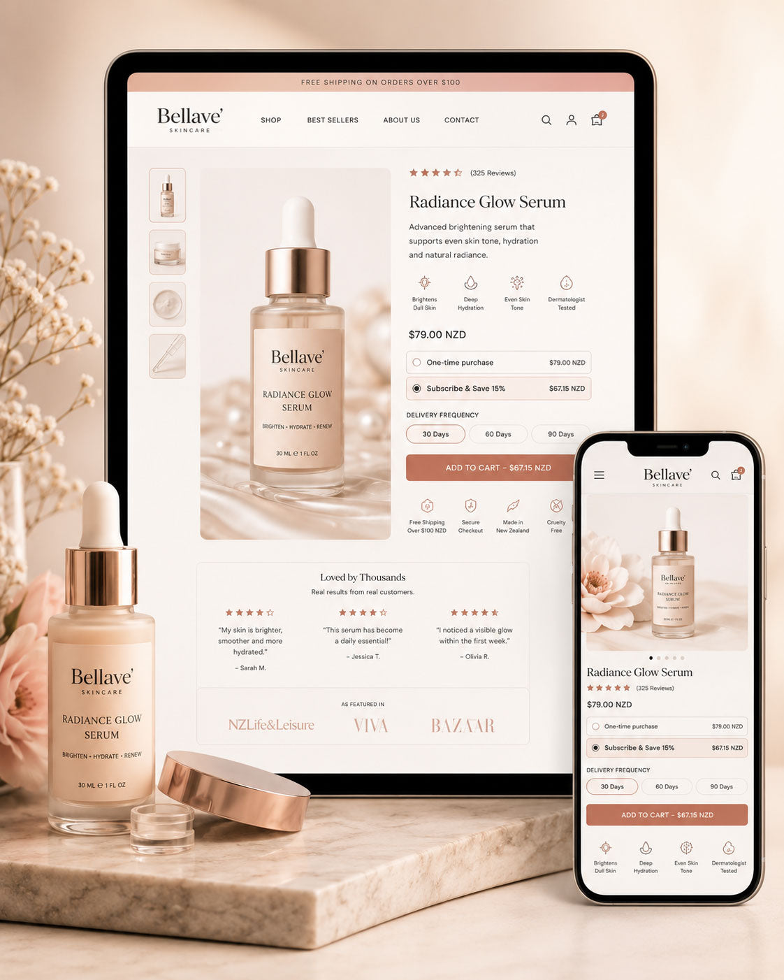 Bellave beauty and skincare Shopify storefront experience